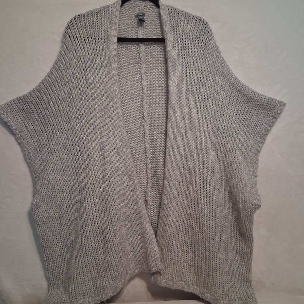 Aerie OS Cardigan Loose Knit Gray Open Front Poncho Shawl Oversized Wool Alpaca